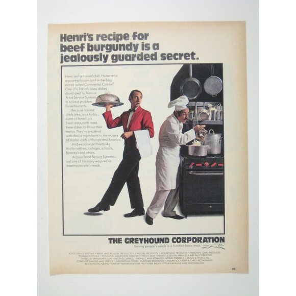 Vintage 1972 Greyhound Corporation Advertisement Print Beef Burgundy Secret Reci - Picture 1 of 2